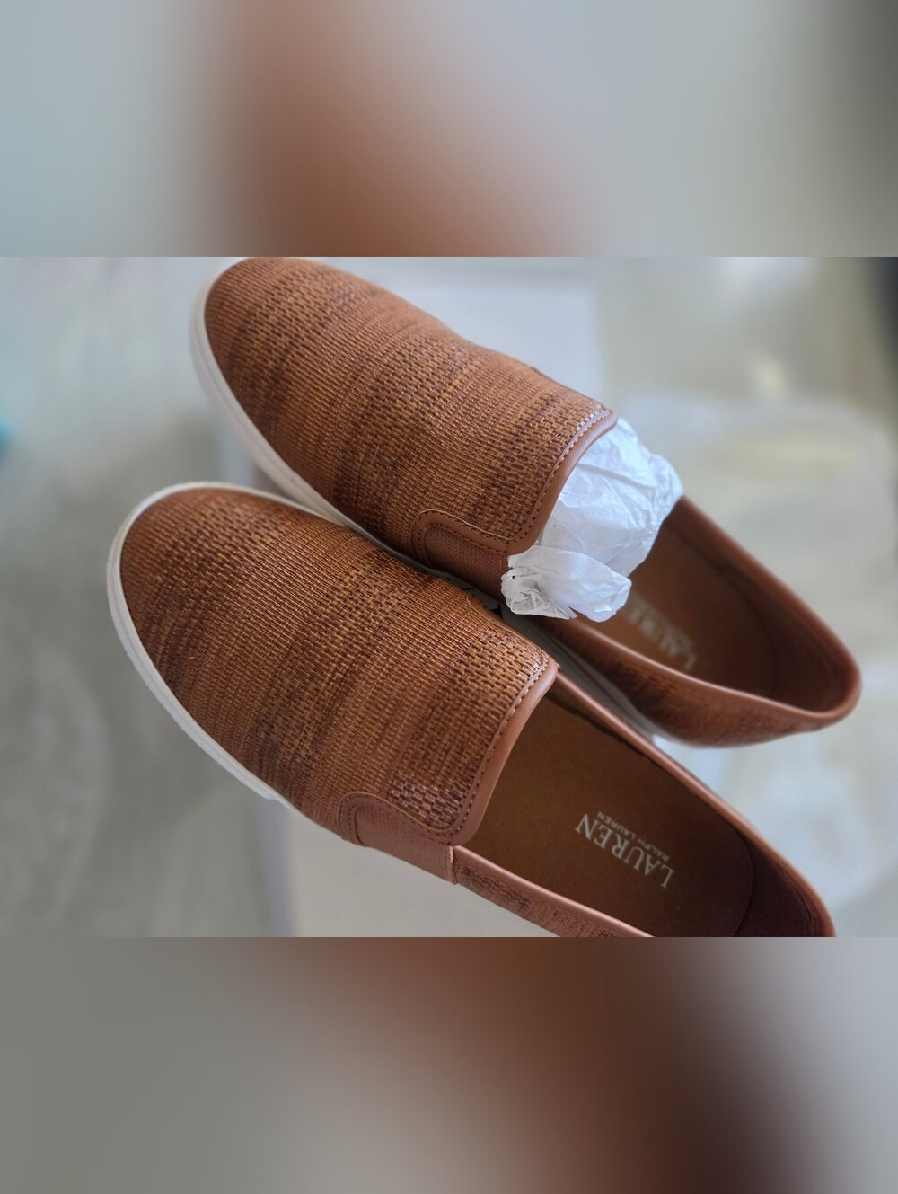 Ralph Lauren Brown Woven Slip-On Loafers for Women Size 8B. Brand New